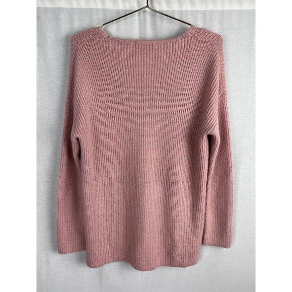 Moussy Sweater Pink Rib V-Neck Pullover Coquette Quiet Luxury Capsule Cozy Soft - Picture 4 of 6